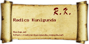 Radics Kunigunda névjegykártya